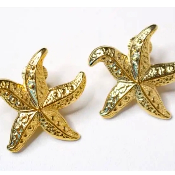 Gold Starfish Statement Earrings No Markings - Picture 2 of 2